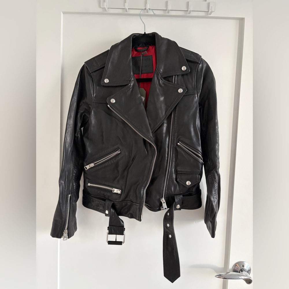 NWT AllSaints Estae Leather Biker Jacket - Black - Size 4